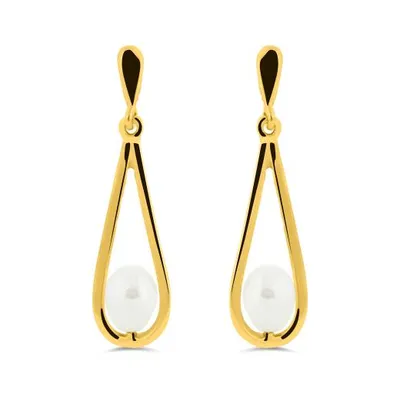 10K Yellow Gold Freshwater Pearl Dangle Earrings