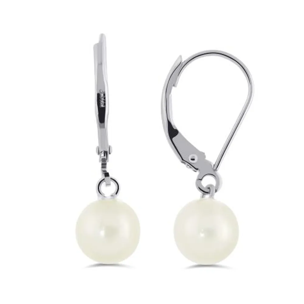 14K White Gold Freshwater Pearl Earrings 7-7.5mm