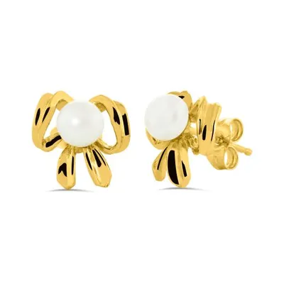 10K Yellow Gold Freshwater Pearl Bow Earrings 4-5mm