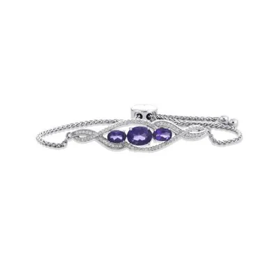 Sterling Silver Amethyst & Created White Sapphire Bolo Bracelet