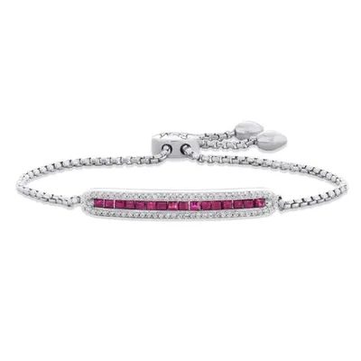 Sterling Silver Created Ruby & Created White Sapphire Bolo Bracelet