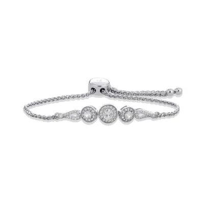 Sterling Silver Created White Sapphire Bolo Bracelet