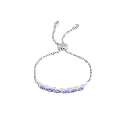 Sterling Silver Tanzanite & Create White Sapphire Bolo Bracelet