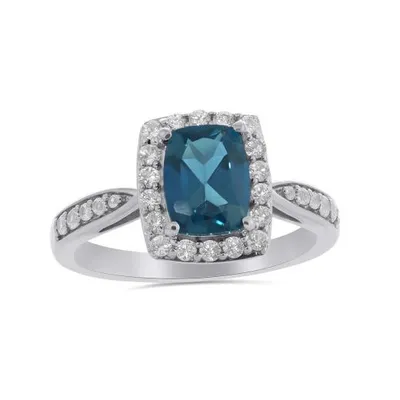 Sterling Silver Blue Topaz & Created White Sapphire Ring