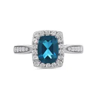 Sterling Silver Blue Topaz & Created White Sapphire Ring