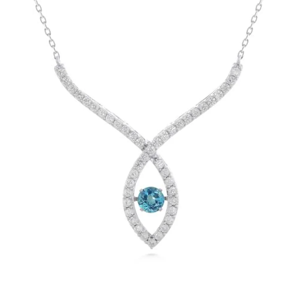 Sterling Silver Blue Topaz & Created White Sapphire Dancing Necklace