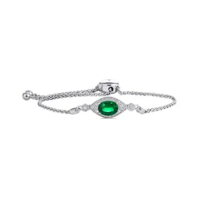 Sterling Silver Created Emerald & Created White Sapphire Bolo Bracelet