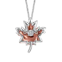 Glacier Fire 10K White & Rose Gold Maple Leaf Dancing Diamond Pendant