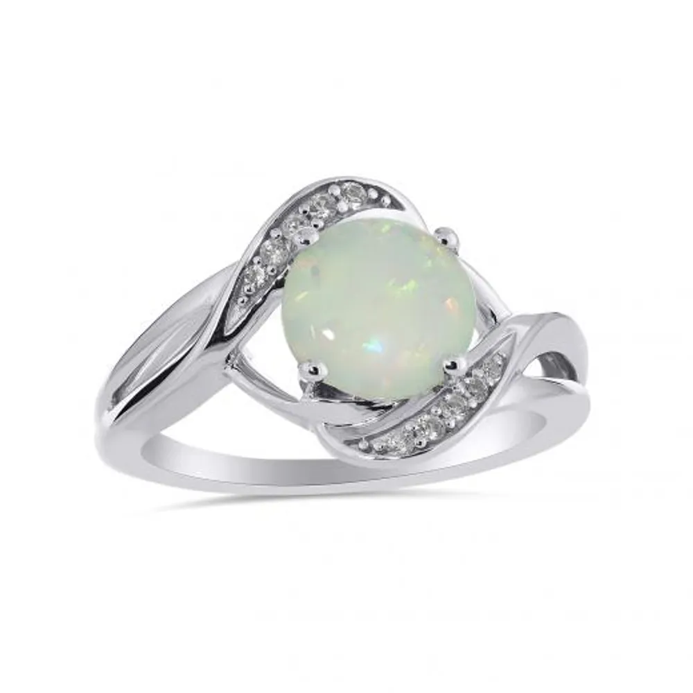 Sterling Silver Created Opal & Created White Sapphire Ring