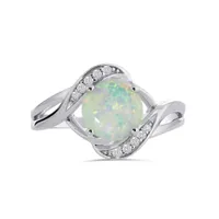 Sterling Silver Created Opal & Created White Sapphire Ring