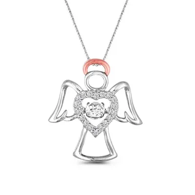 Sterling Silver Rose Plated Created White Sapphire Dancing Angel Pendant