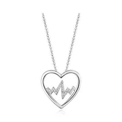 Sterling Silver Cubic Zirconia 19" Heartbeat Pendant