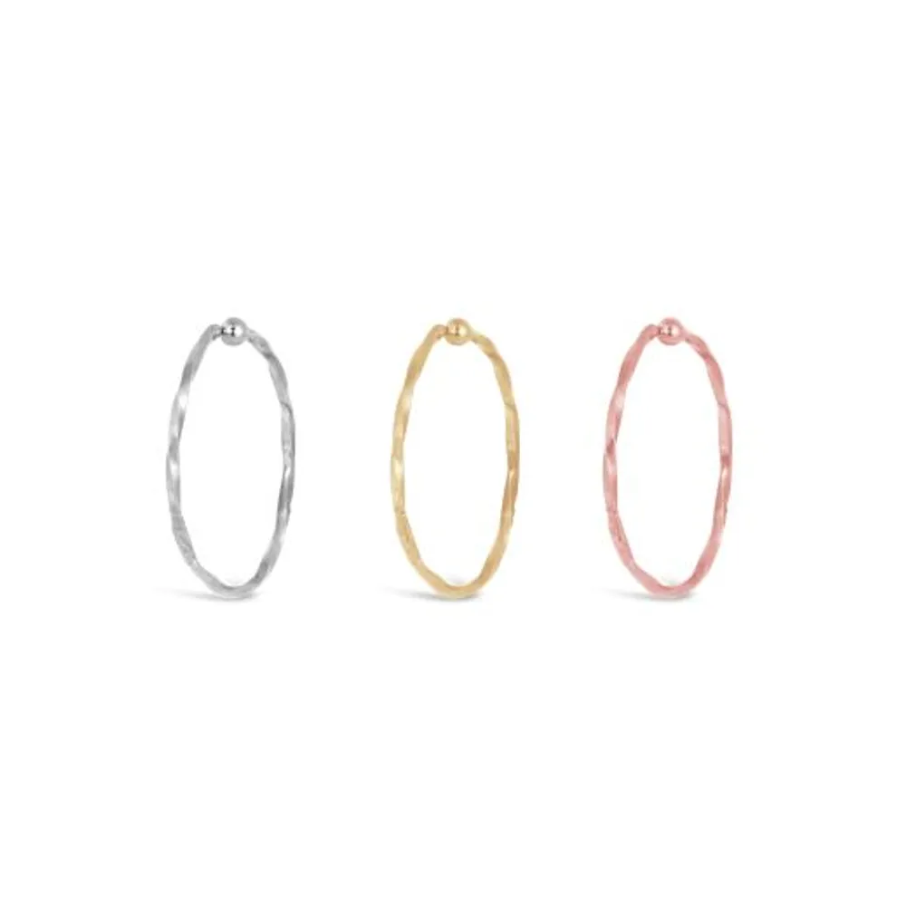 14K Gold Three Piece Textured Nose Ring Set (White, Yellow, Rose)