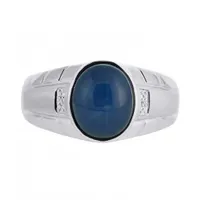 Sterling Silver Created Blue Star Sapphire & Diamond Ring