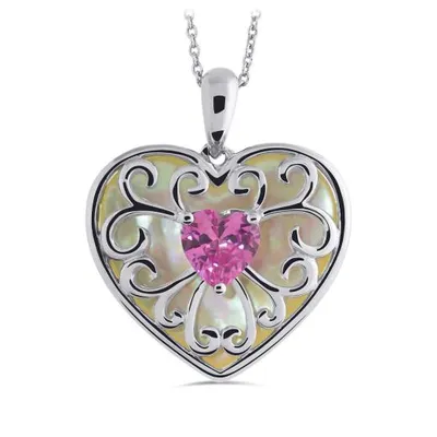 Sterling Silver Created Pink Sapphire Mother of Pearl Pendant