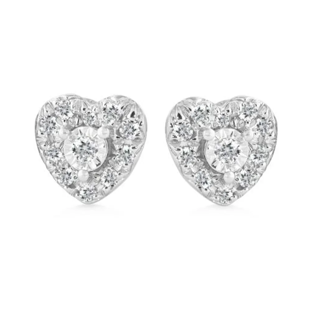 10K White Gold 0.13CTW Heart Earrings
