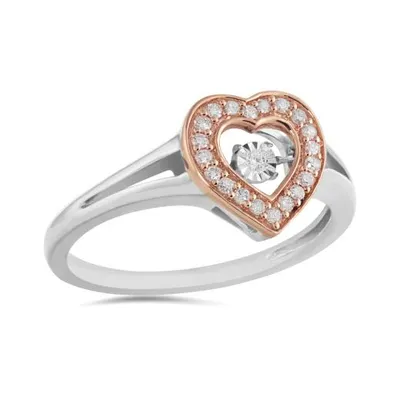 Sterling Silver 10K Rose Gold 0.10CTW Dancing Diamond Ring