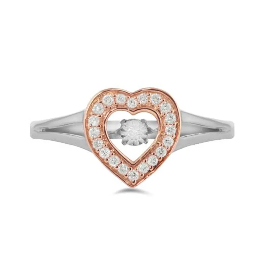 Sterling Silver 10K Rose Gold 0.10CTW Dancing Diamond Ring