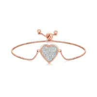 Sterling Silver Rose Plated Glitter Heart Bolo Bracelet