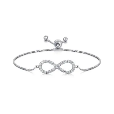 Sterling Silver Cubic Zirconia Infinity Bolo Bracelet