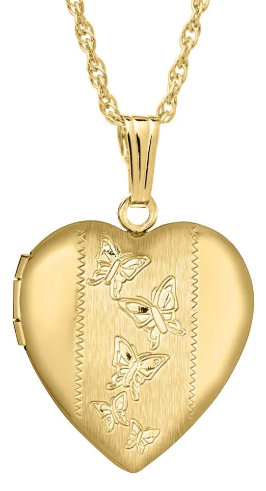 14K Yellow Gold Filled 18" Butterfly Heart Locket