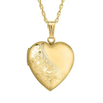 14K Yellow Gold Filled 18" Engraved Heart Locket