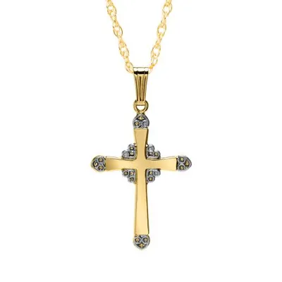 14K Yellow & White Gold Filled 18" Engraved Cross