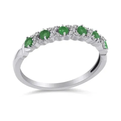 10K White Gold Emerald & Diamond Ring