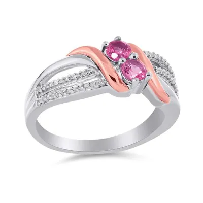 Sterling Silver 10K Rose Gold Created Pink Sapphire Ring