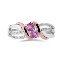 Sterling Silver 10K Rose Gold Created Pink Sapphire Ring