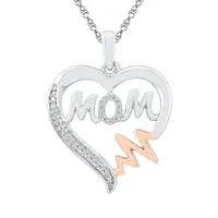 Sterling Silver 10K Rose Gold 0.07CTW Mom Pendant