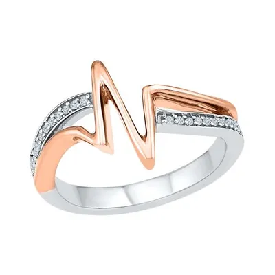 Sterling Silver 10K Rose Gold 0.04CTW Heartbeat Ring