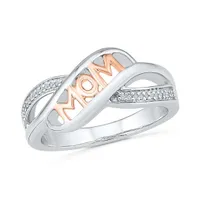 Sterling Silver 10K Rose Gold 0.02CTW Mom Ring