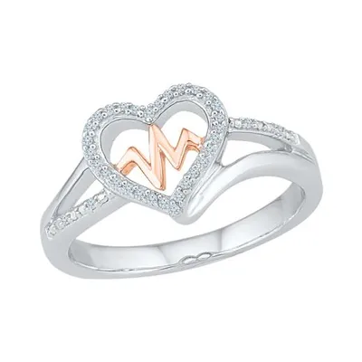 Sterling Silver 10K Rose Gold 0.09CTW Heartbeat Ring