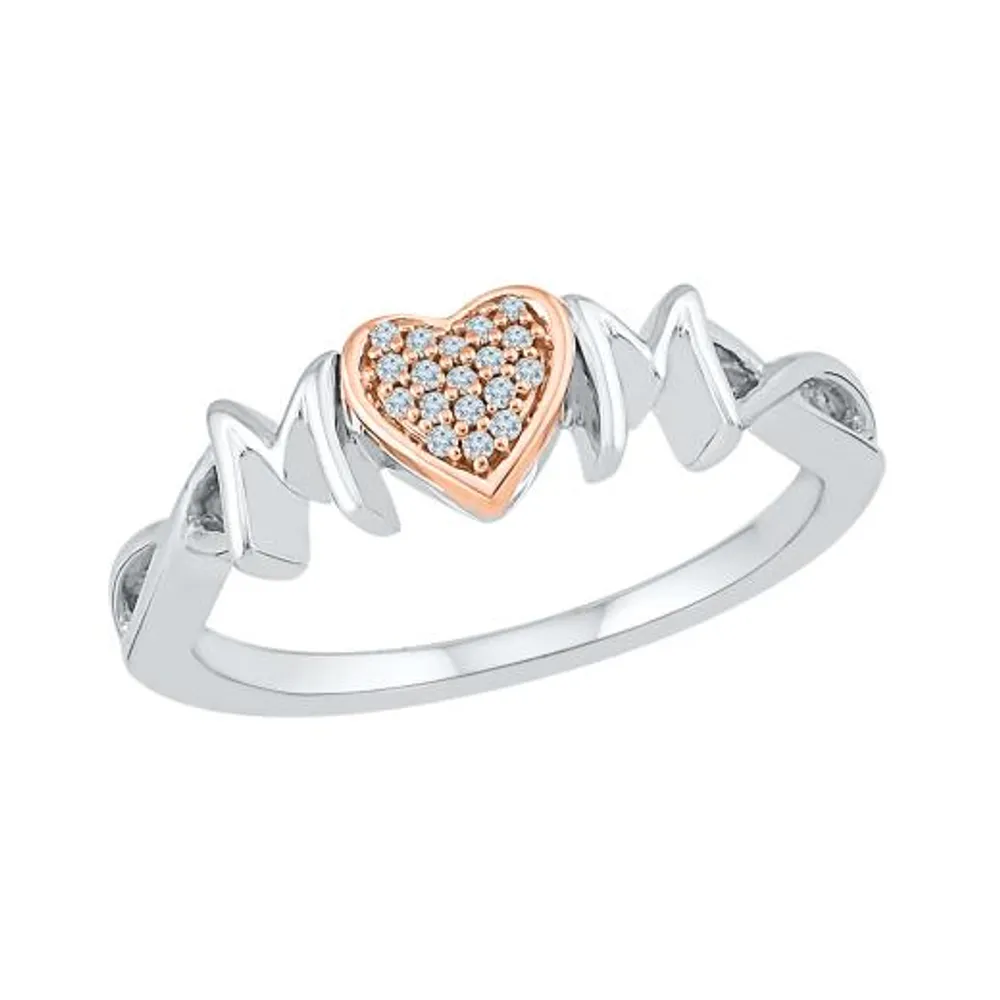 Sterling Silver 10K Rose Gold 0.04CTW Mom Ring