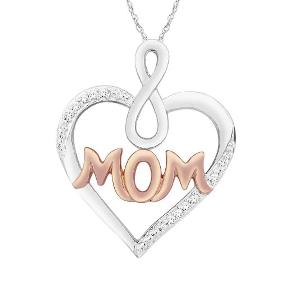 Sterling Silver 14K Rose Gold Plated Diamond Mom Pendant