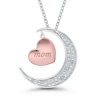 Sterling Silver Rose Gold Plated 0.01CTW Moon & Heart Pendant