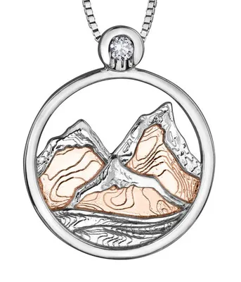 Sterling Silver 10K Rose Gold 0.03CT Rocky Mountains Canada Pendant