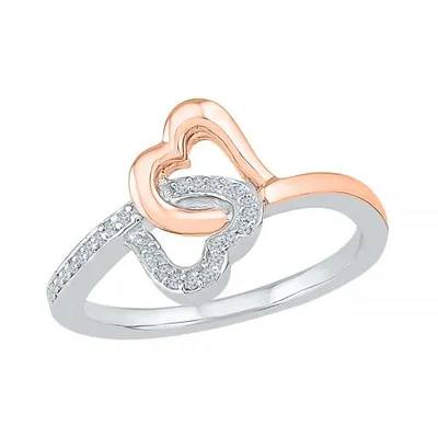 10K Rose Gold & Sterling Silver 0.10CTW Diamond Heart Ring