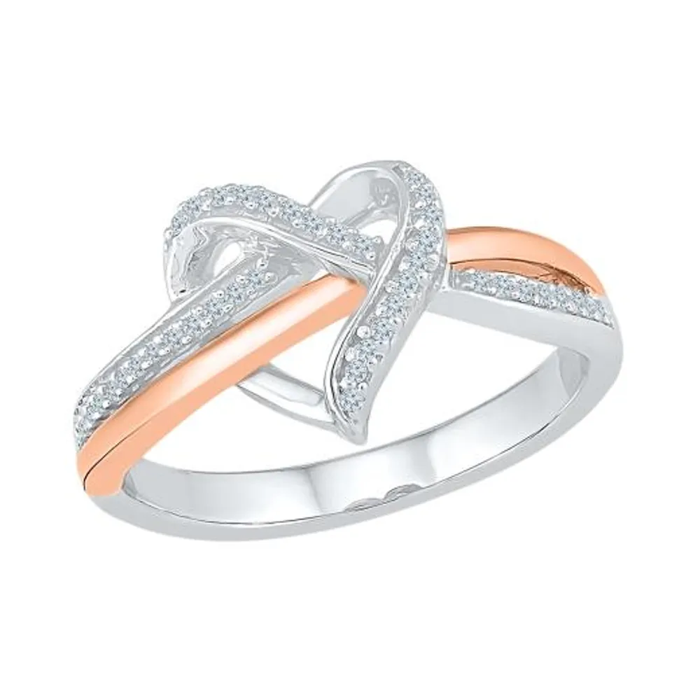 10K Rose Gold & Sterling Silver 0.12CTW Diamond Heart Ring