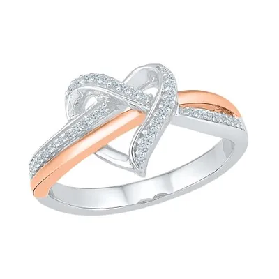 10K Rose Gold & Sterling Silver 0.12CTW Diamond Heart Ring