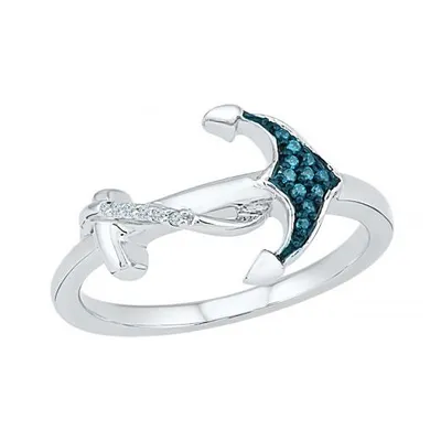 Sterling Silver 0.06CTW Blue & White Diamond Anchor Ring