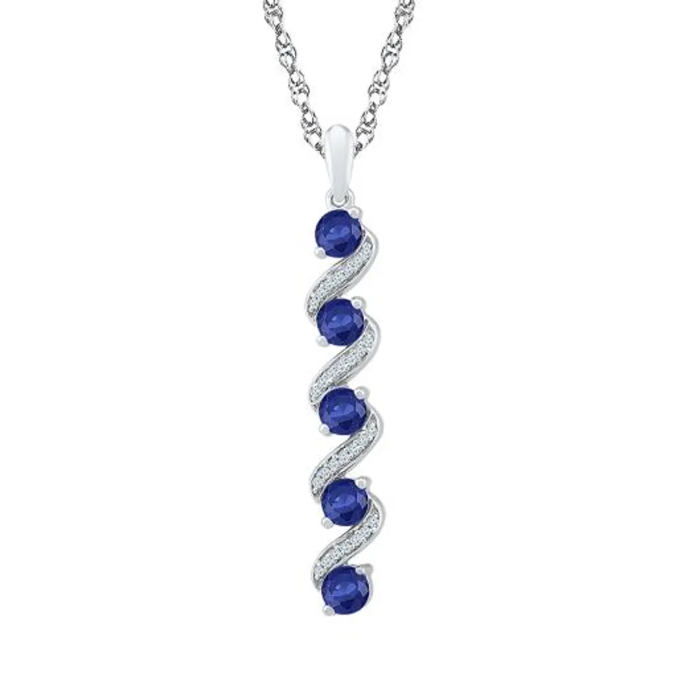 Sterling Silver Created Blue Sapphire & Diamond Pendant