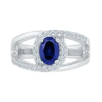 10K White Gold Created Blue & Created White Sapphire Ring