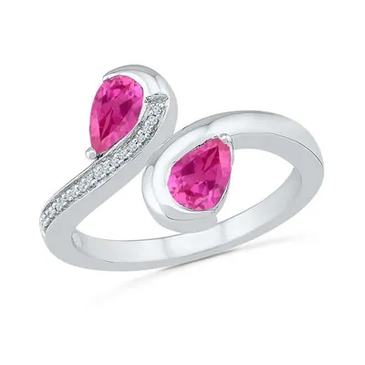Sterling Silver Created Pink Sapphire & 0.03CTW Diamond Ring