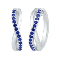 Sterling Silver Created Blue Sapphire Twist Hoop Earrings