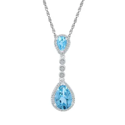 10K White Gold Blue Topaz & Diamond Pendant