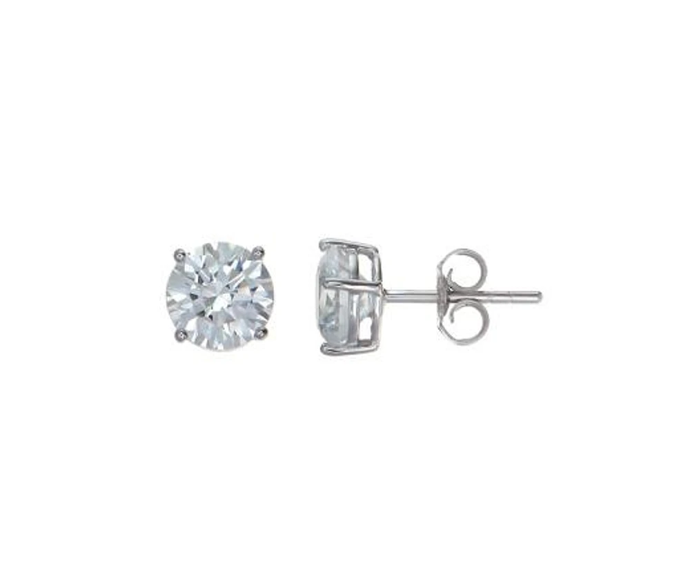 10K White Gold 8mm Round Cubic Zirconia Studs