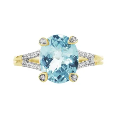 10K Yellow Gold Blue Topaz & 0.12CTW Diamond Ring