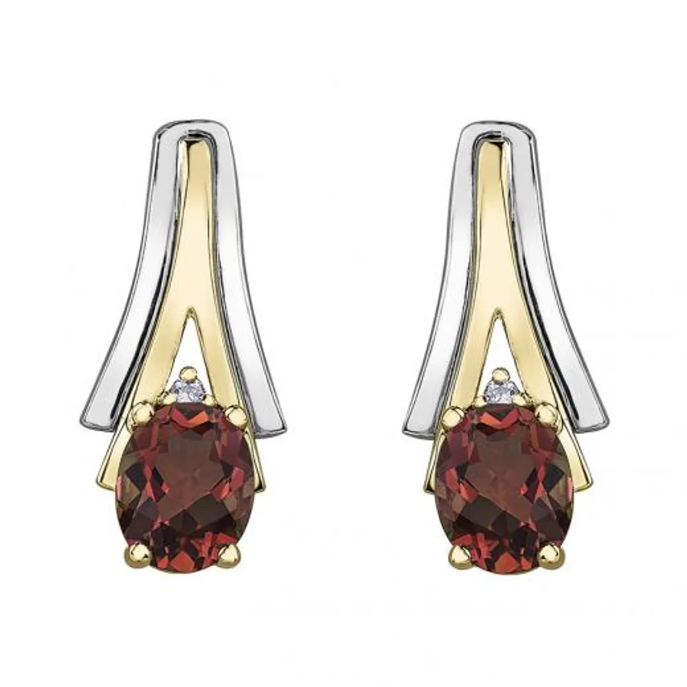 10K White & Yellow Gold Garnet & 0.01CTW Diamond Earring